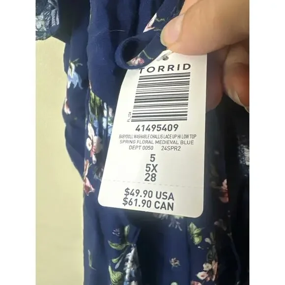 Torrid Babydoll Challis Lace Up Hi Low Top 5X c - Picture 2 of 5